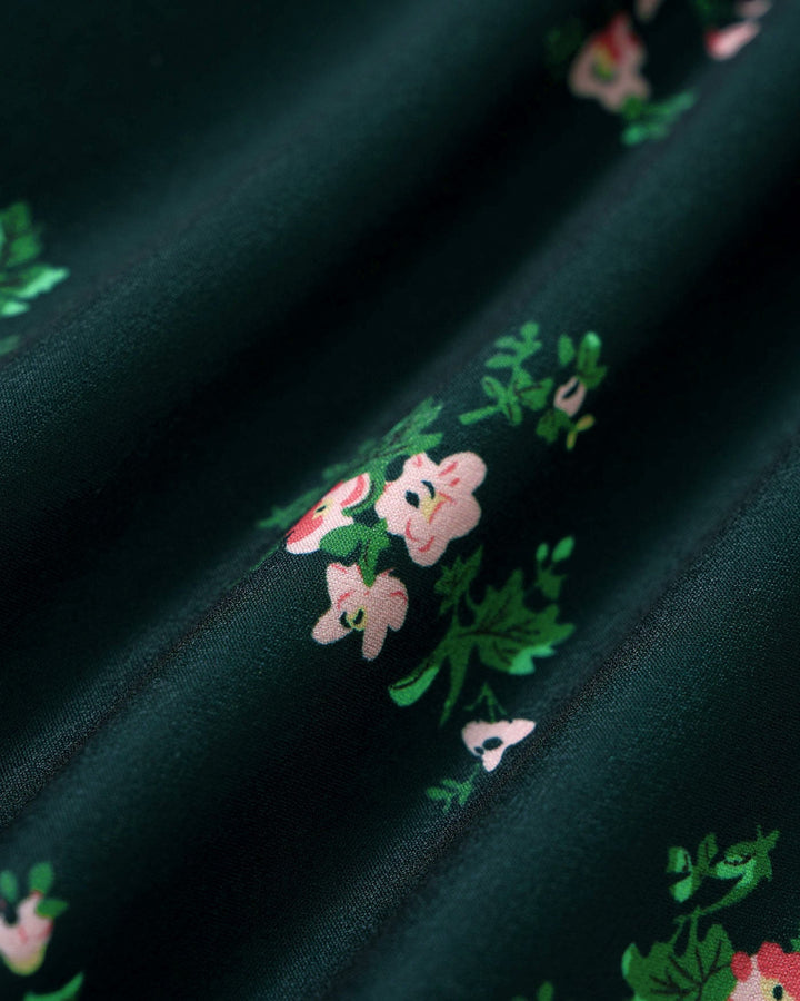 Vestido Midi Floral con Mangas Abullonadas Verdes