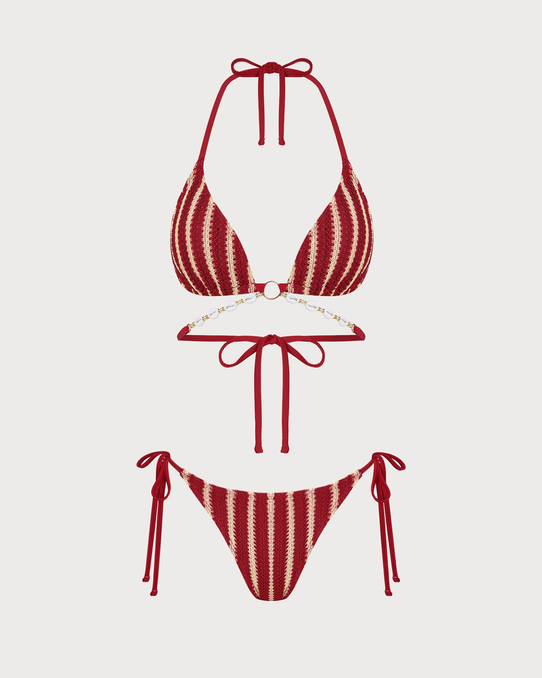 Conjunto de Bikini de O-Ring Rojo en Contraste