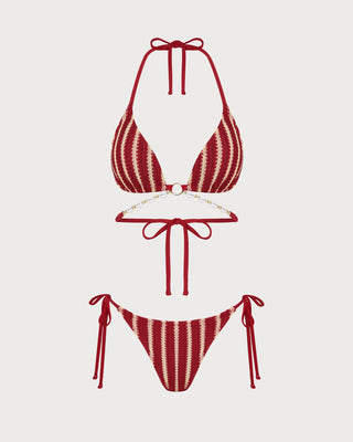 Conjunto de Bikini de O-Ring Rojo en Contraste