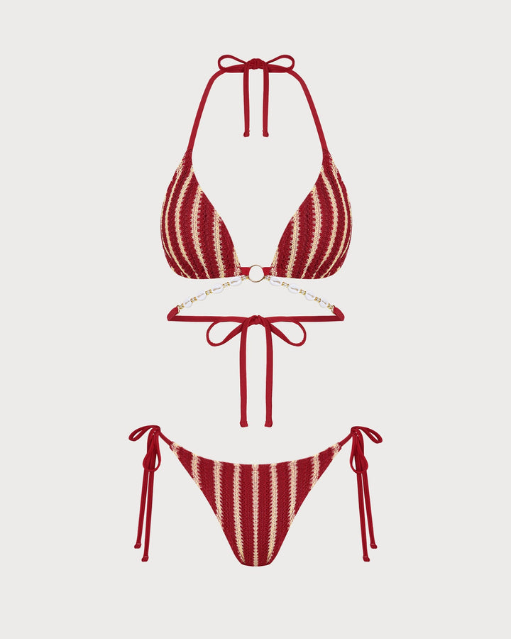 Conjunto de Bikini de O-Ring Rojo en Contraste