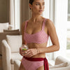 Conjunto de Bikini Bandeau a Rayas en Rojo Vino