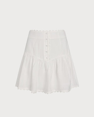 Falda Mini Arrugada con Botón Blanca