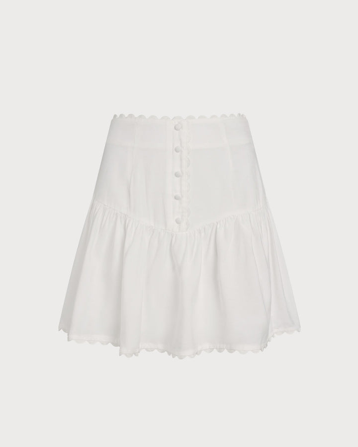 Falda Mini Arrugada con Botón Blanca