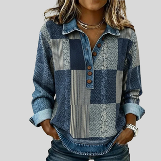AULIORA | Suéter de Patchwork con Efecto Denim para Mujer Sylvie