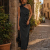 Vestido Maxi A-Line Negro de Un Hombro