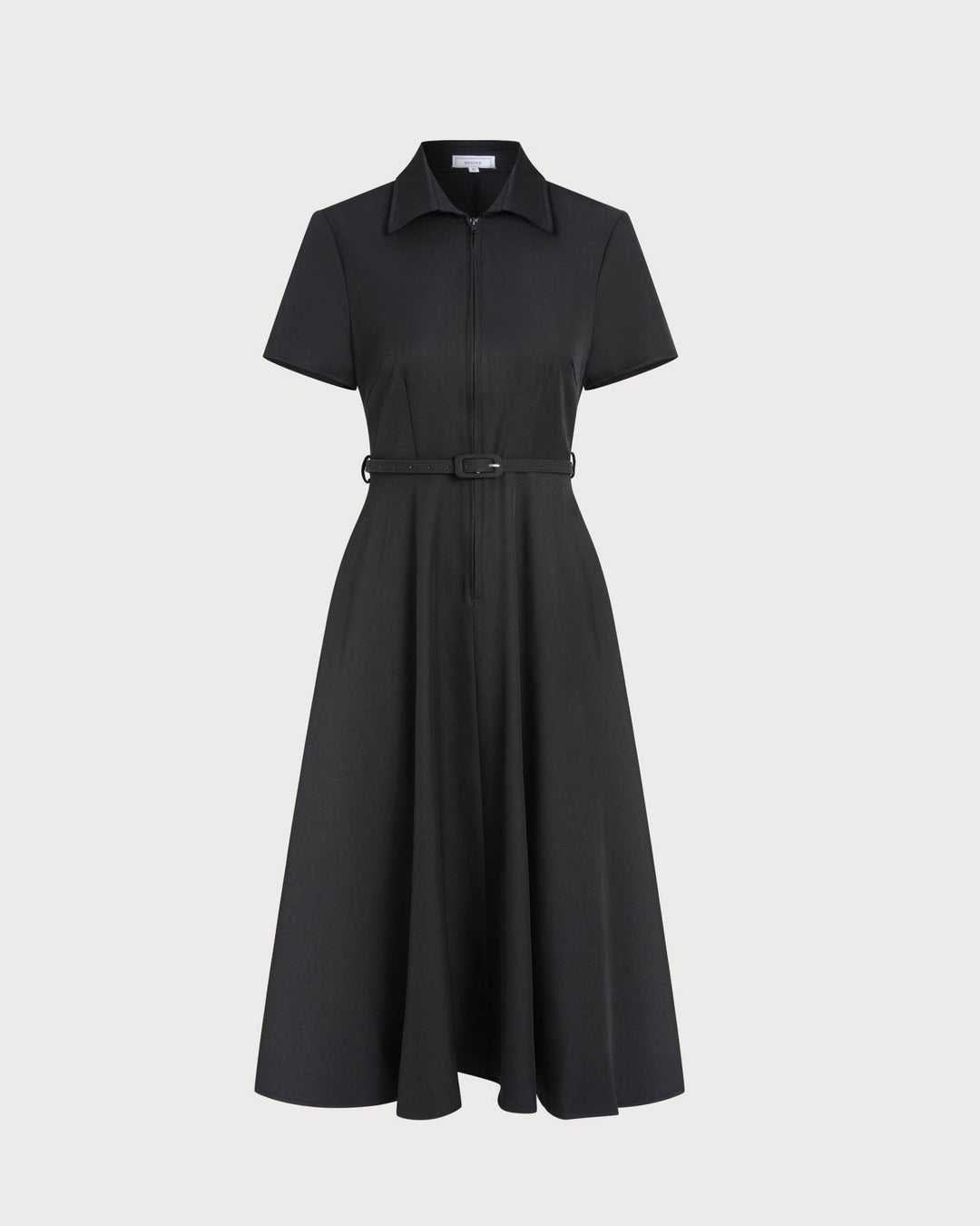 Vestido Midi A-Line Negro con Cinturón