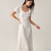 Vestido Maxi de Manga Abullonada con Bordado Blanco