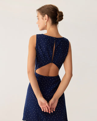 Vestido Mini Sin Mangas de Corte con Lunares Azules