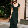 Vestido Maxi de Chifón con Escote Corazón Negro