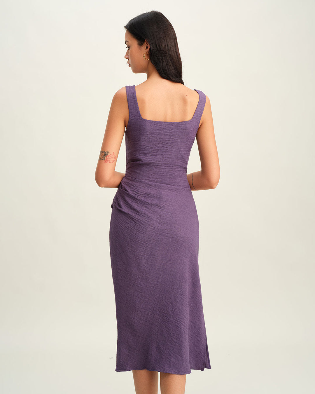 Vestido Midi Sin Mangas de Cuello Cuadrado Púrpura