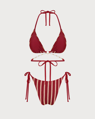 Conjunto de Bikini de O-Ring Rojo en Contraste