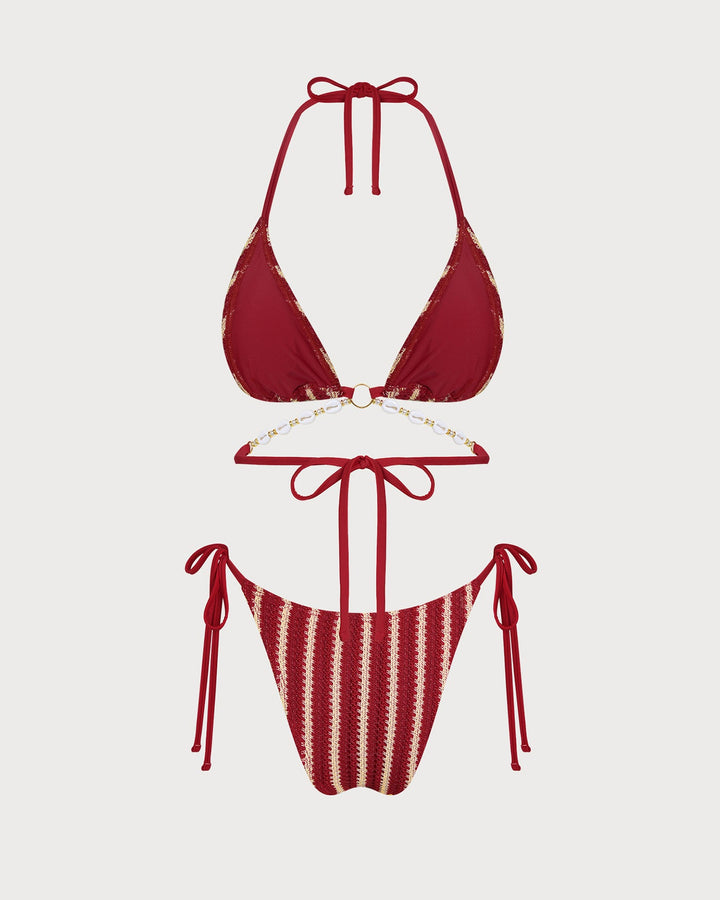 Conjunto de Bikini de O-Ring Rojo en Contraste