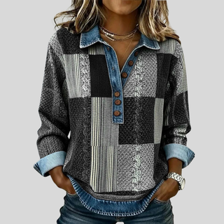 AULIORA | Suéter de Patchwork con Efecto Denim para Mujer Sylvie
