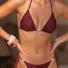 Conjunto de Bikini Texturizado con Halter Color Rojo Ladrillo