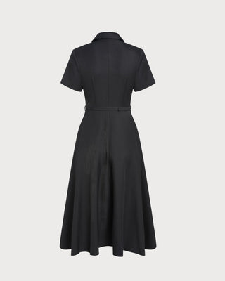 Vestido Midi A-Line Negro con Cinturón