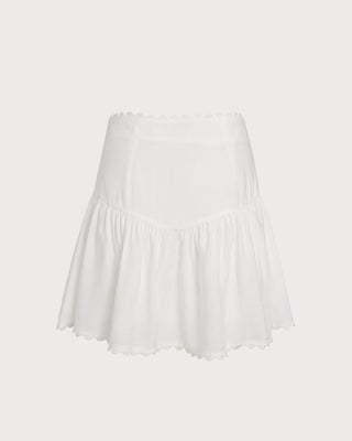 Falda Mini Arrugada con Botón Blanca
