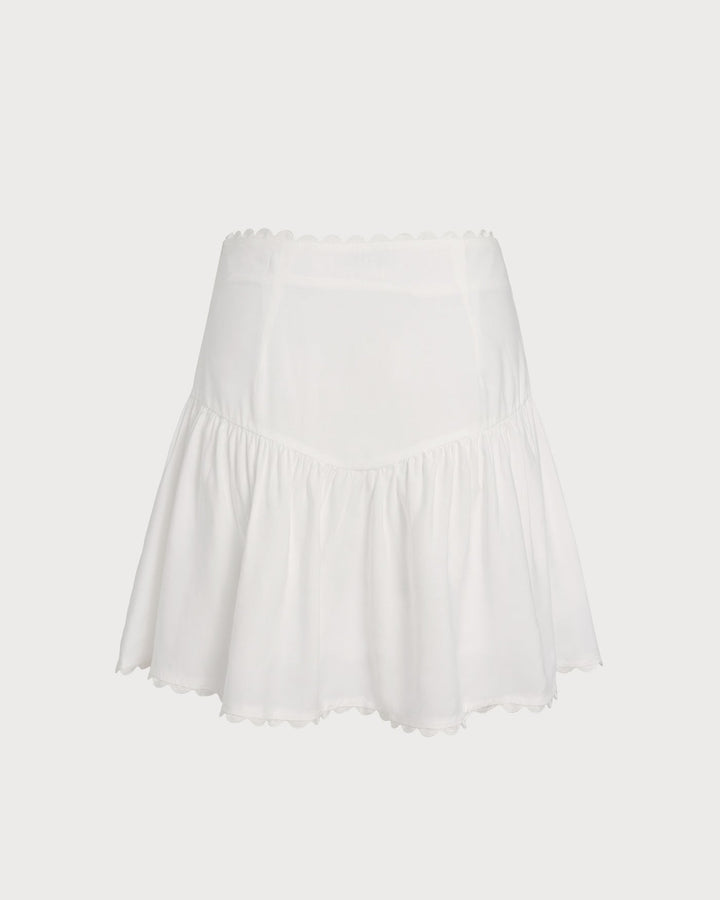 Falda Mini Arrugada con Botón Blanca