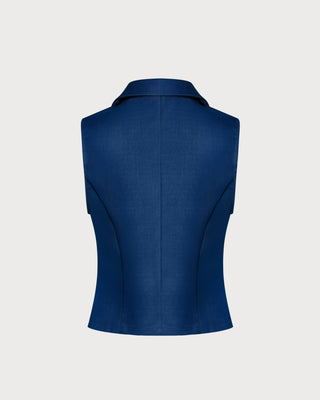 Chaleco Azul de Cuello de Un Solo Botón