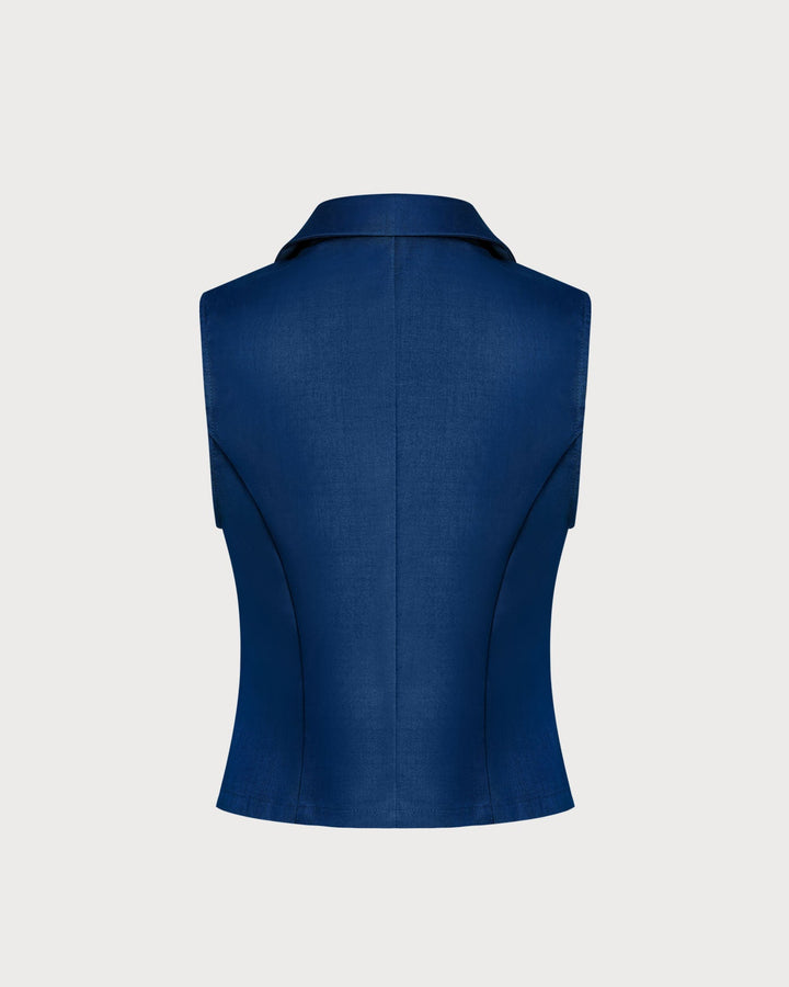 Chaleco Azul de Cuello de Un Solo Botón