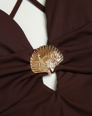 Traje de Baño de Una Pieza Marrón con Corte