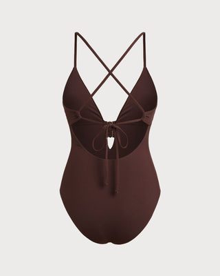 Traje de Baño de Una Pieza Marrón con Corte