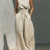 Maria™ | Conjunto completo con top de tirantes y pantalones anchos de algodón y lino