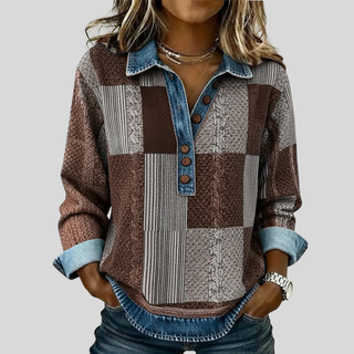 AULIORA | Suéter de Patchwork con Efecto Denim para Mujer Sylvie