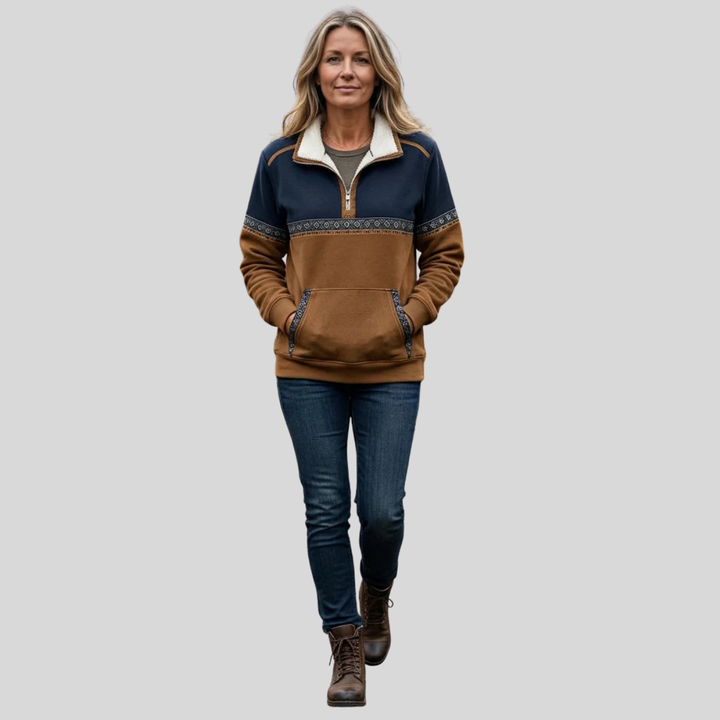 AULIORA | Suéter Bicolor Demi-Zip para Mujer Lucie