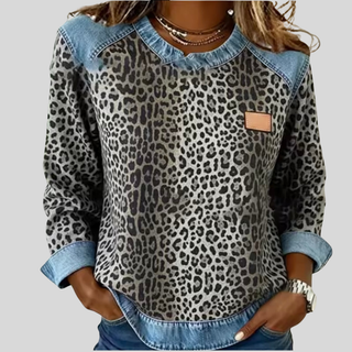 AULIORA | Sudadera de Mujer Marie con Estampado de Leopardo y Efecto Denim