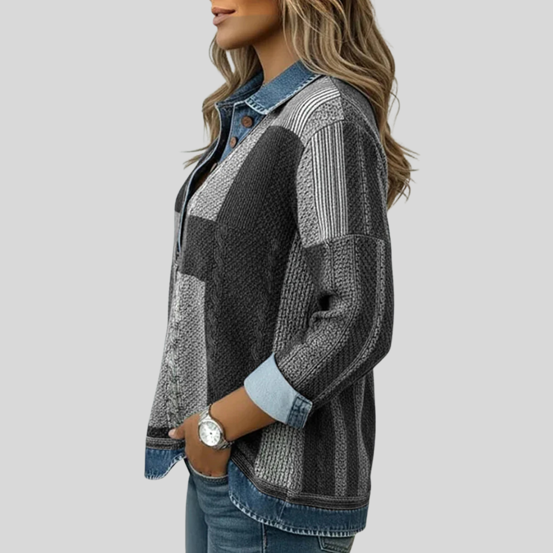 AULIORA | Suéter de Patchwork con Efecto Denim para Mujer Sylvie