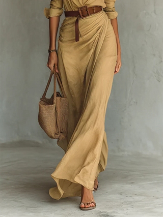 Camille™ | Maxi Vestido con Solapa y Cintura en la Cintura