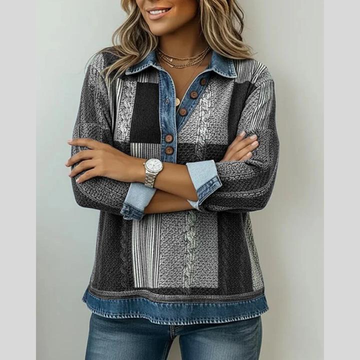 AULIORA | Suéter de Patchwork con Efecto Denim para Mujer Sylvie
