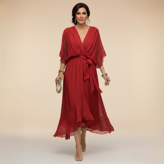 Isabella | VESTIDO DE CHIFFON CON ESCOTE EN V