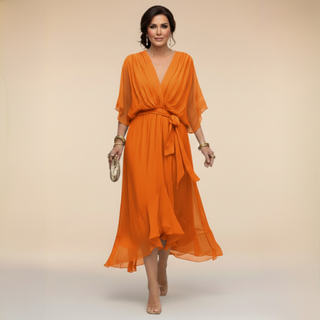 Isabella | VESTIDO DE CHIFFON CON ESCOTE EN V
