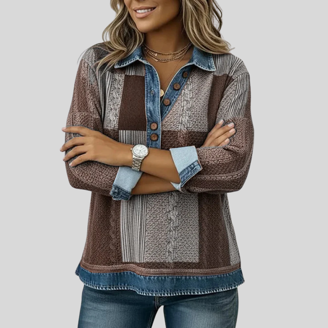 AULIORA | Suéter de Patchwork con Efecto Denim para Mujer Sylvie