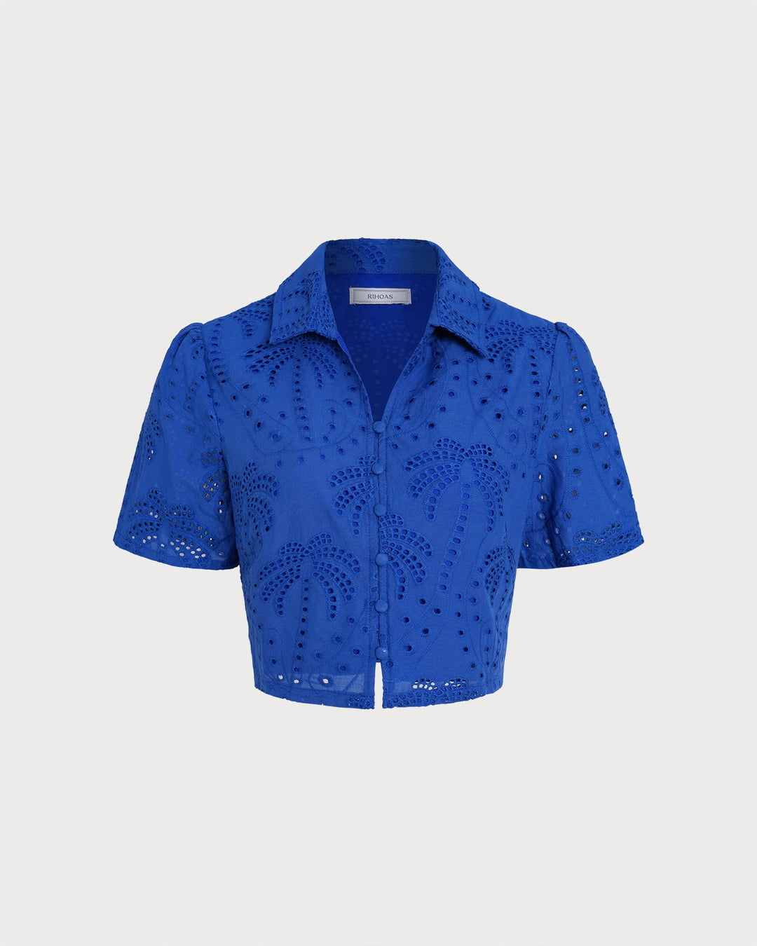 Blusa de Cuello de Botón Texturizado Azul