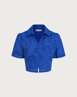 Blusa de Cuello de Botón Texturizado Azul