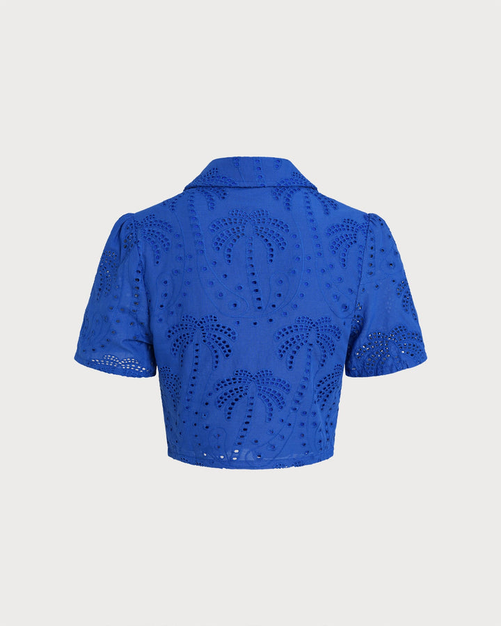 Blusa de Cuello de Botón Texturizado Azul