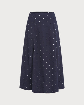 Falda Midi de Lunares con Abertura en Color Marino