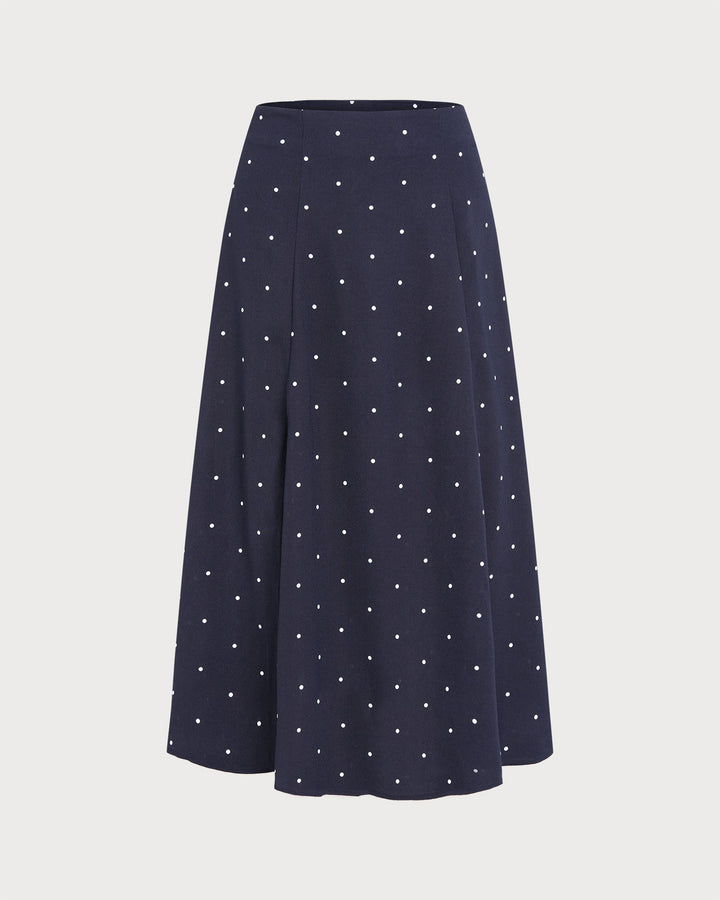 Falda Midi de Lunares con Abertura en Color Marino