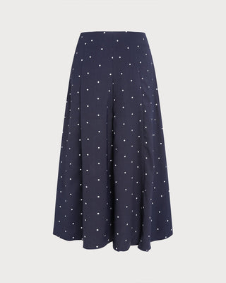 Falda Midi de Lunares con Abertura en Color Marino