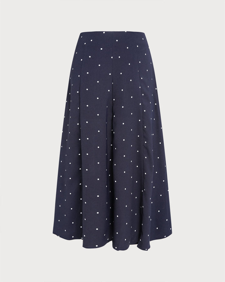 Falda Midi de Lunares con Abertura en Color Marino