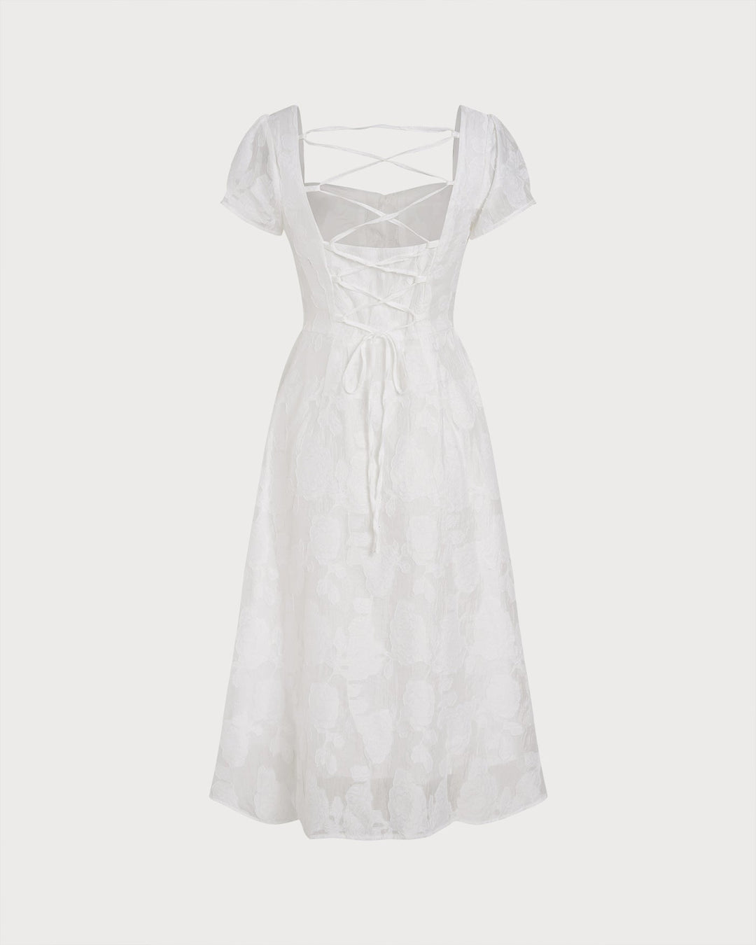 Vestido Midi Blanco con Escote Cuadrado y Cruce