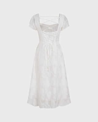 Vestido Midi Blanco con Escote Cuadrado y Cruce