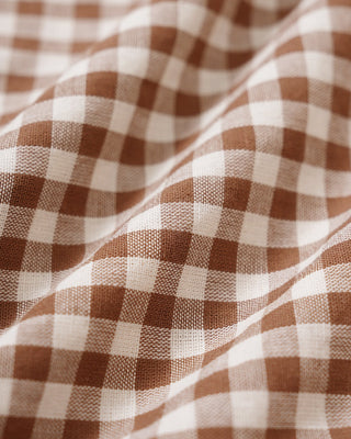 Blusa de Cuello Cuadrado Marrón con Mangas Abullonadas a Cuadros