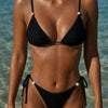 Conjunto de Bikini Texturizado con Escote en V Negro