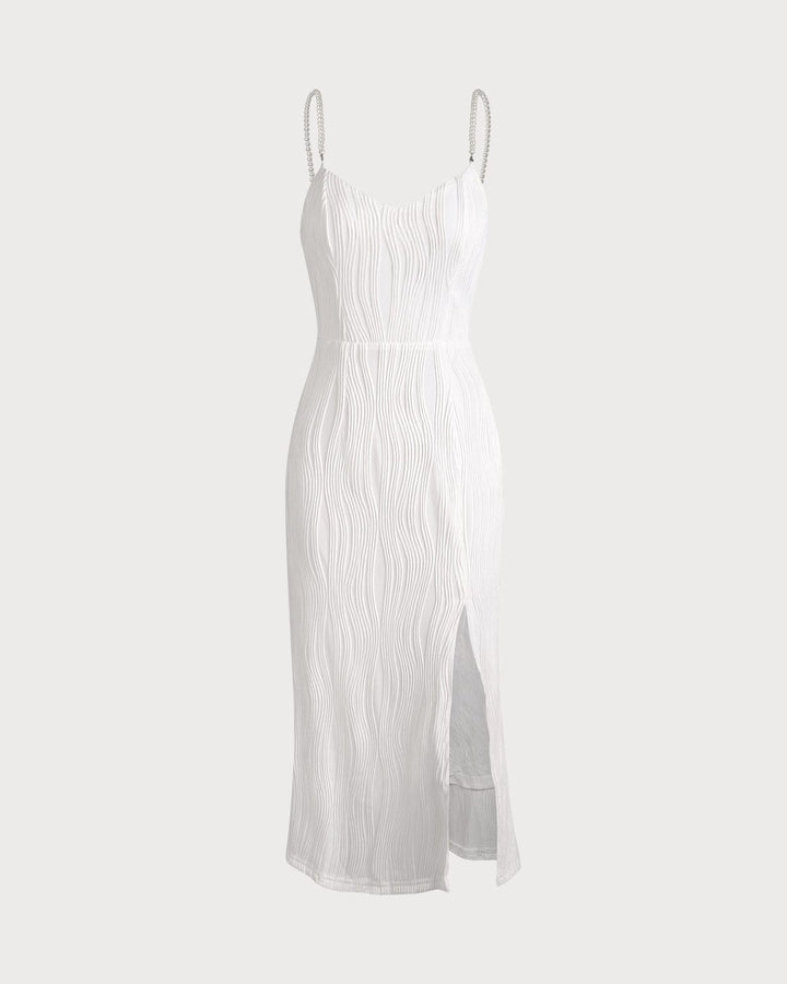 El Vestido Midi con Tirantes de Perlas Texturizados en Olas