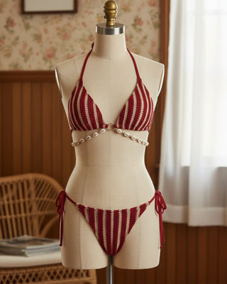 Conjunto de Bikini de O-Ring Rojo en Contraste