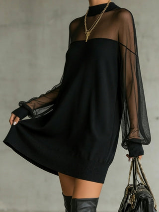 Amélie™ | Elegante Mini Vestido Negro con Mangas de Red