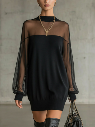 Amélie™ | Elegante Mini Vestido Negro con Mangas de Red